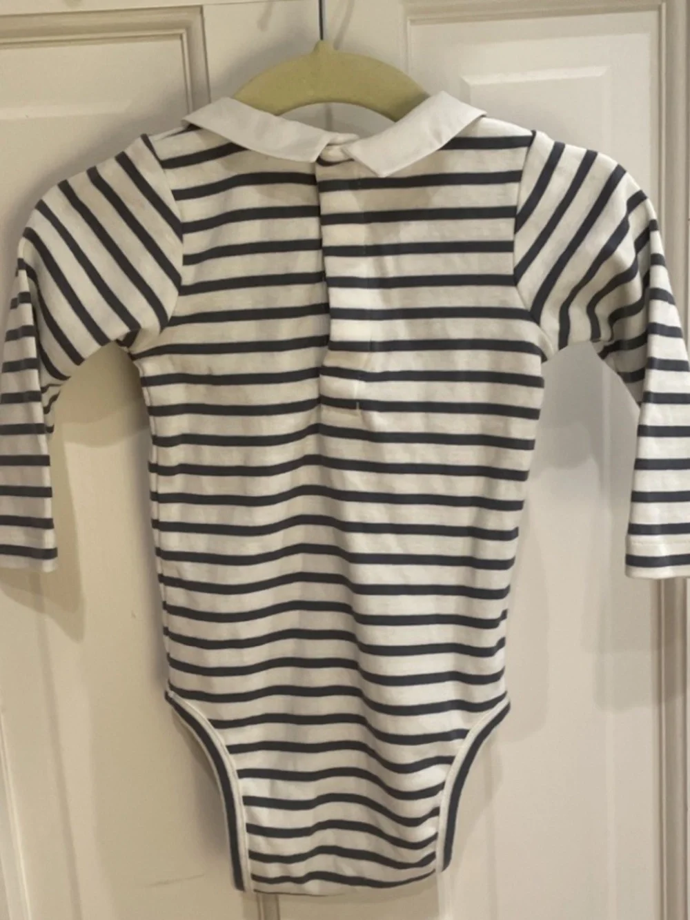 Jacadi Paris 6 Month Striped Embroidered 100% Cotton Collared Body Suit